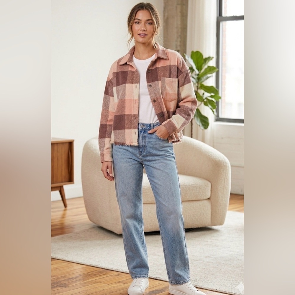 BKE Checkered Flannel Shirt in Pink and Brown